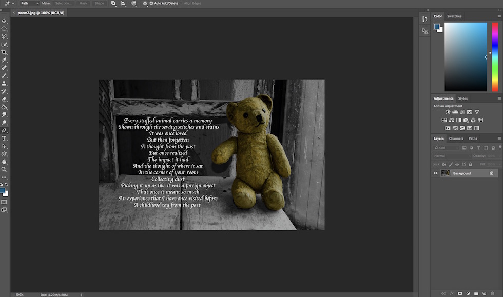 This is a screenshot of a cover photo for my spoken word poem in Photoshop.