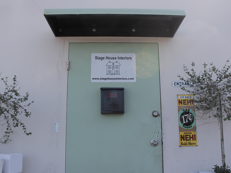 The entrance to the warehouse of Stage House Interiors.  