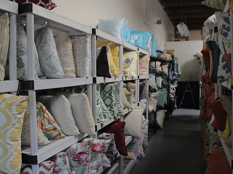 The storage of pillows inside the warehouse.
