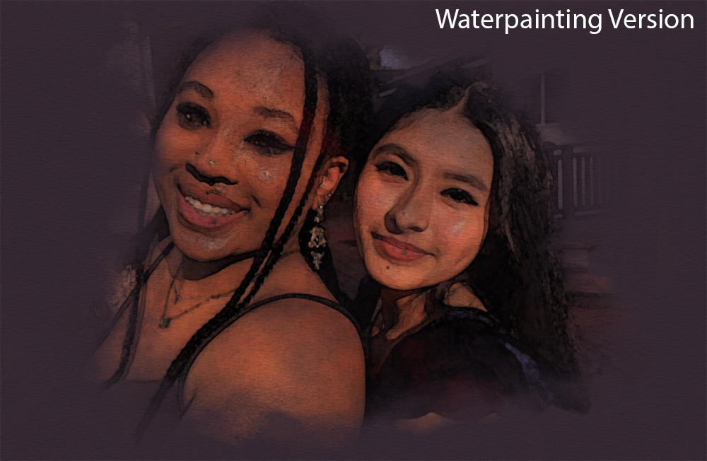 Selfie of Three Girls Watercolor Version