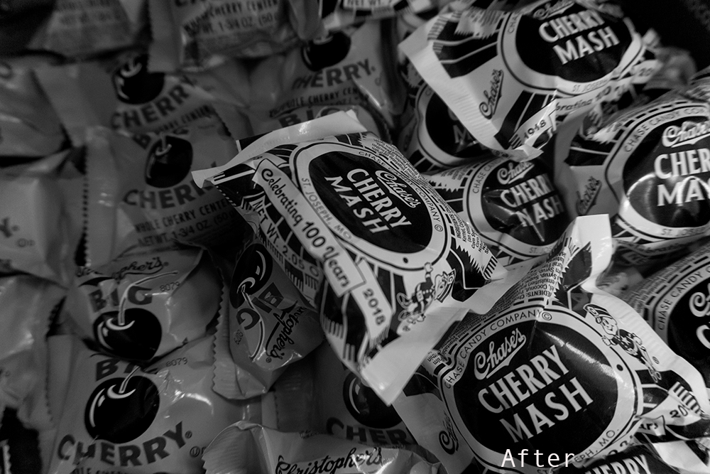 zoomed in candy in black and white