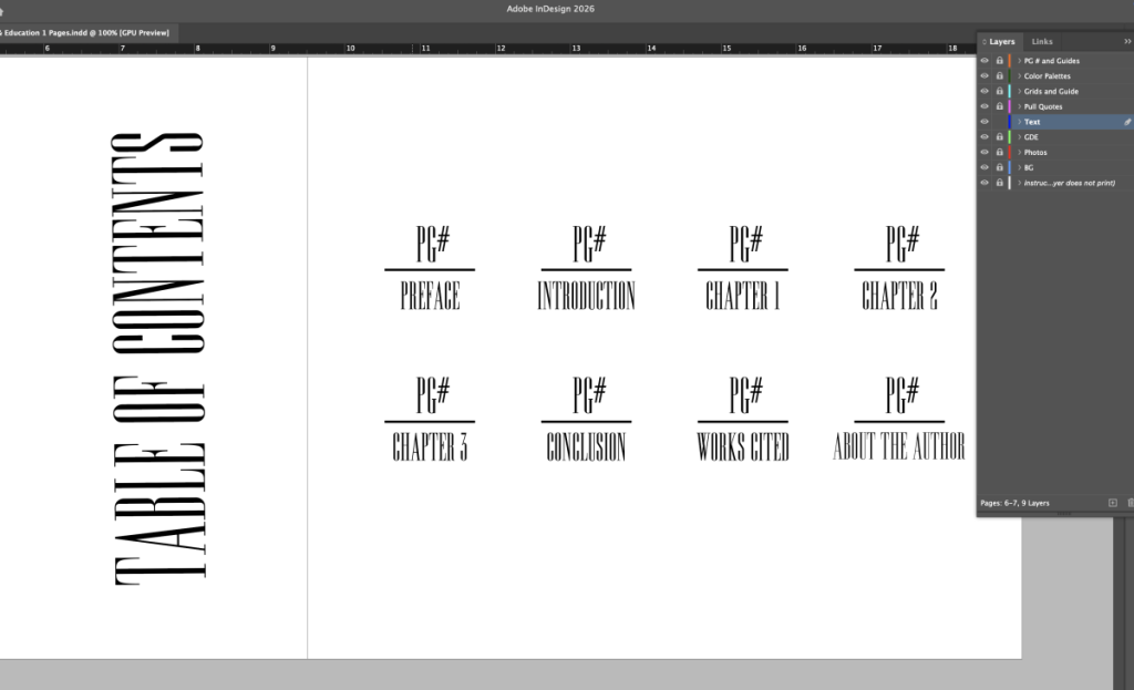 My initial table of contents
