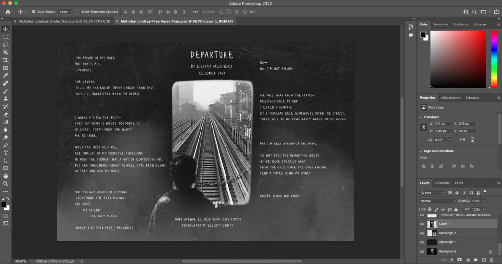 Editing the layout of my poem in Photoshop