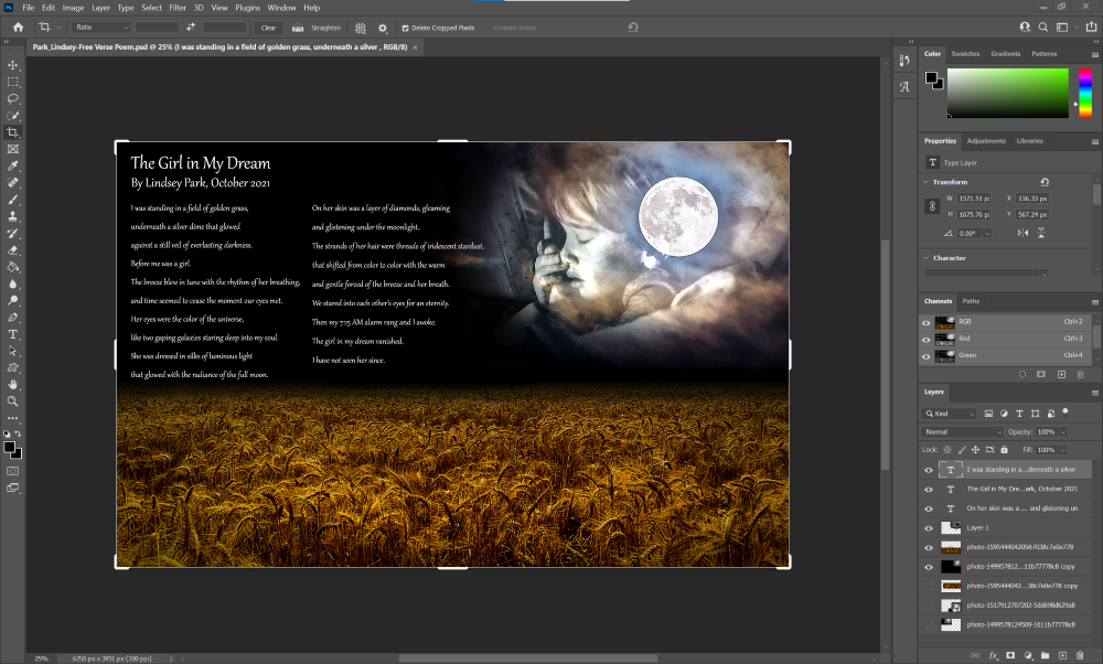 Adobe Photoshop interface for Free Verse Poem Image