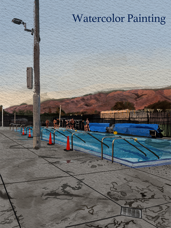 Water polo, digital watercolor painting
