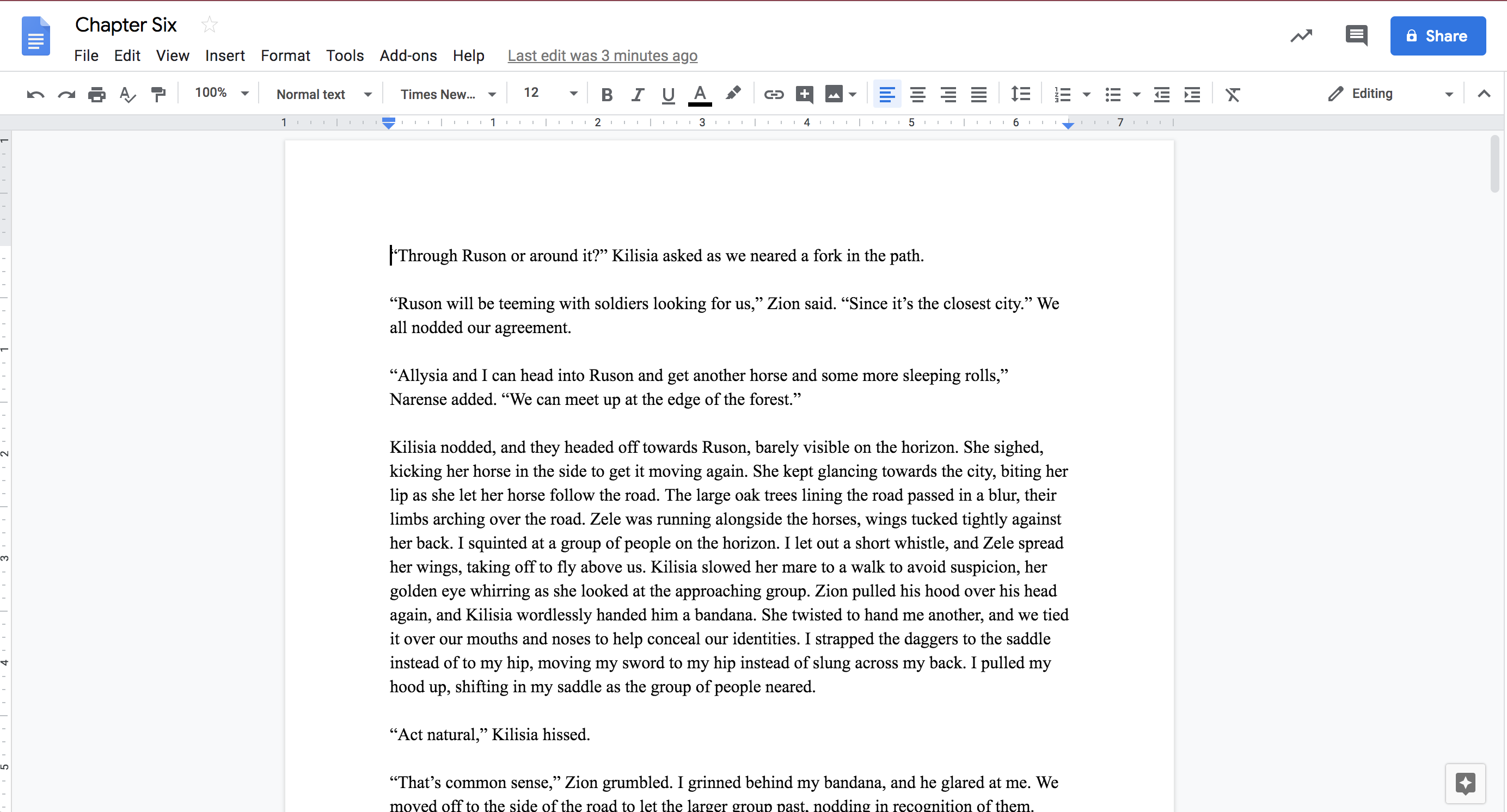 A screenshot of the document I am writing chapter 6 in