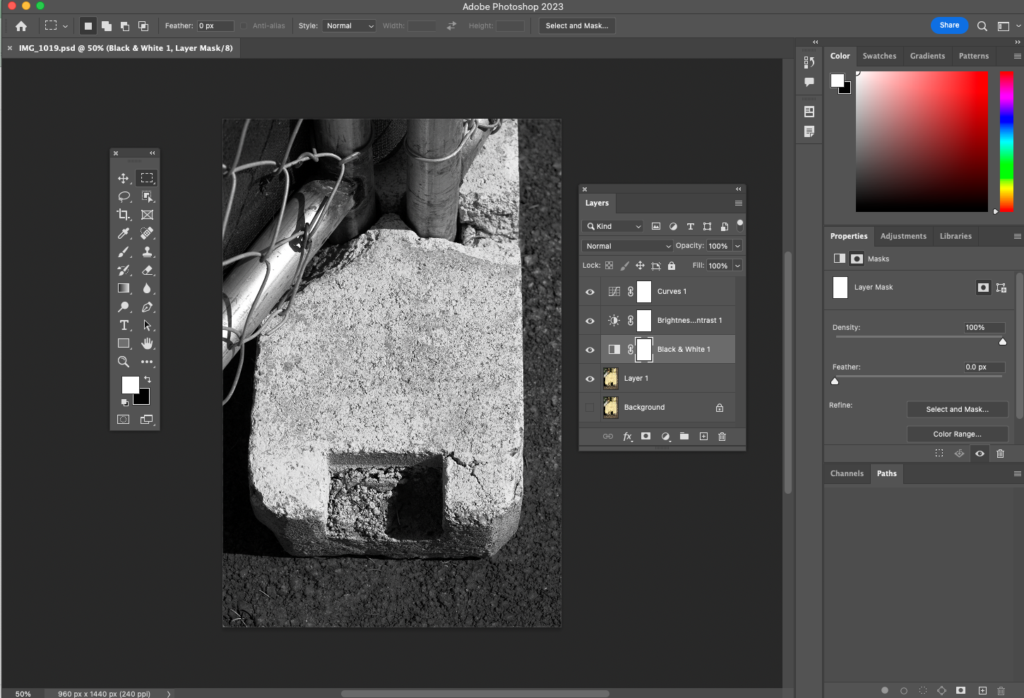 Photoshop Interface of the letter A