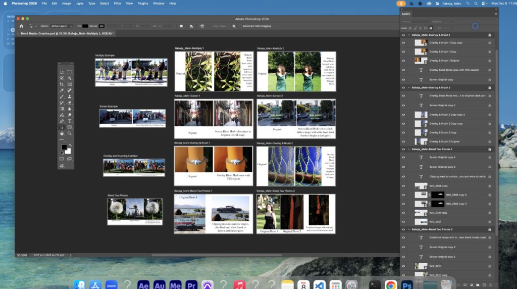 Photo of photoshop interface showing the editing of all images. 