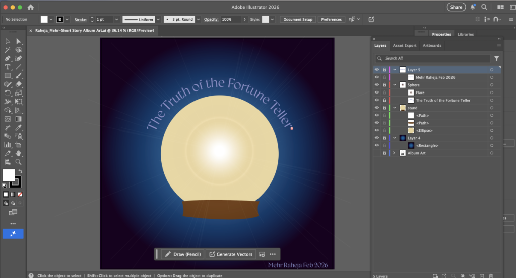 Behind the scenes of Adobe Illustrator interface for creating album art