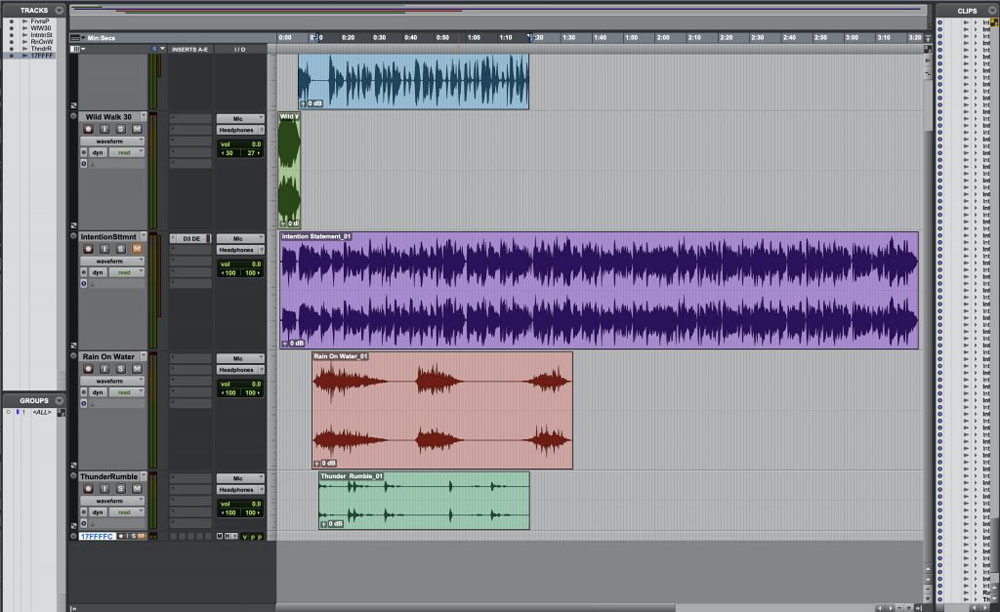 image of 4 different audios on Pro Tools