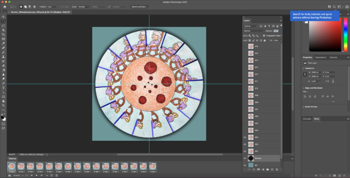 the Photoshop Interface used to animate the Phenakistoscope Wheel
