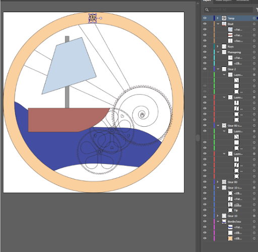 The Adobe Illustrator interface showing an incomplete watch dial design.