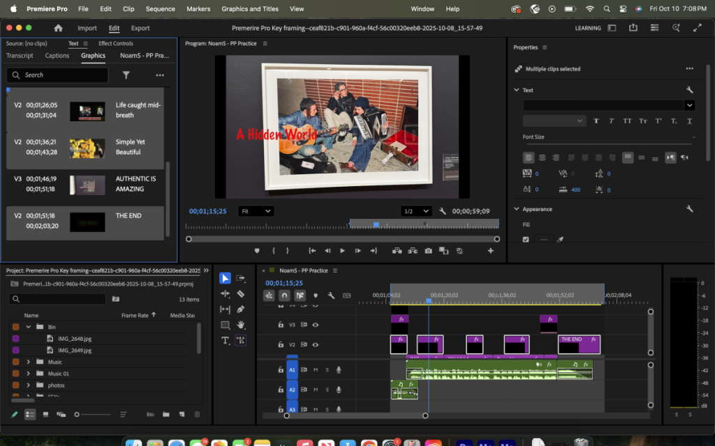 Photo showing my adobe premiere page of me editing the reflection video and it demonstrates the process.