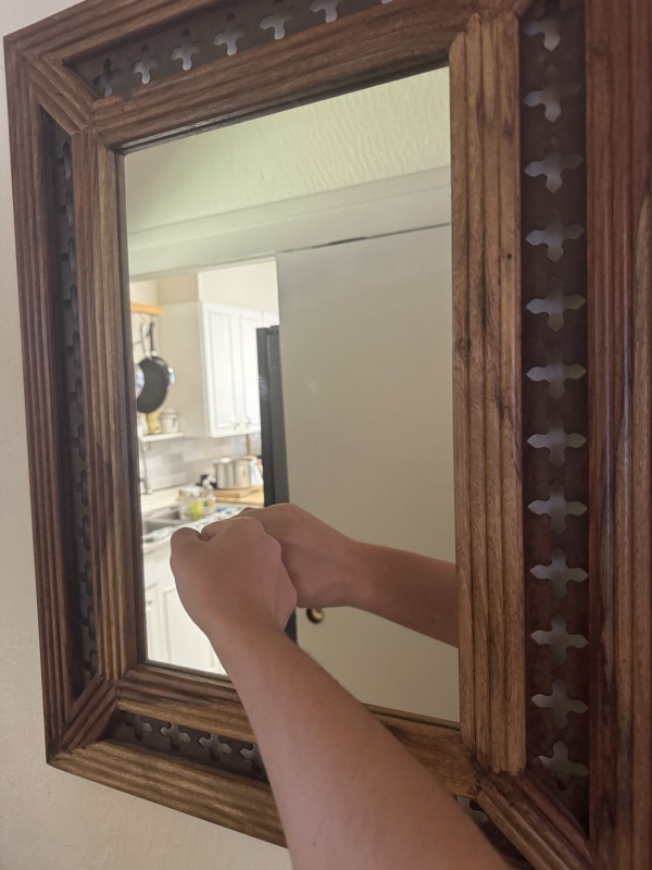 photo of my hand in the fancy mirror frame 