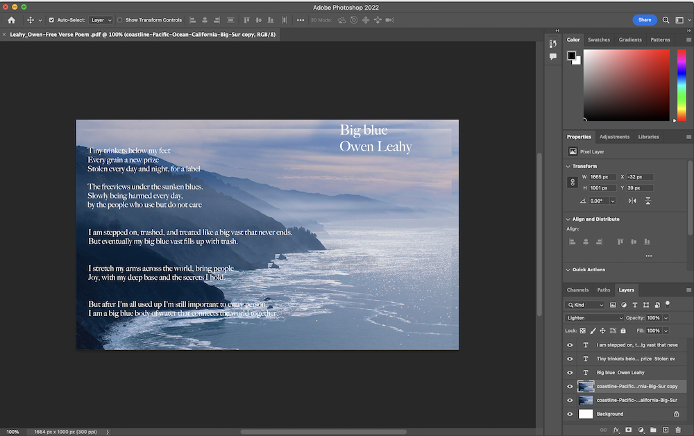 This is a screenshot of my behind the seen's of editing my Free verse poem photo 