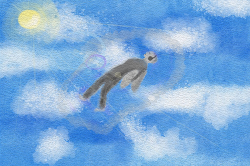 Watercolor person floating in sky