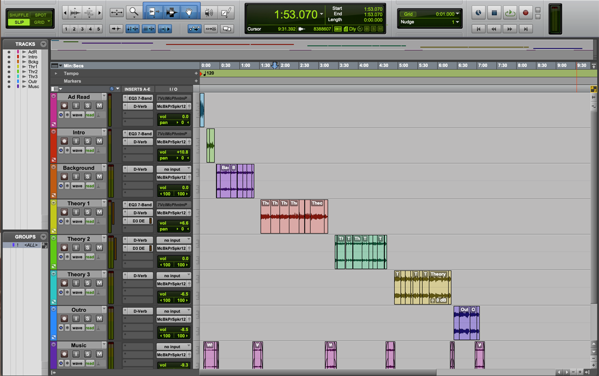 screenshot of pro tools music session