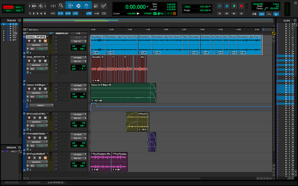 a screenshot of the pro tools interface when i was editing the audio recording for my poem and intention statement.