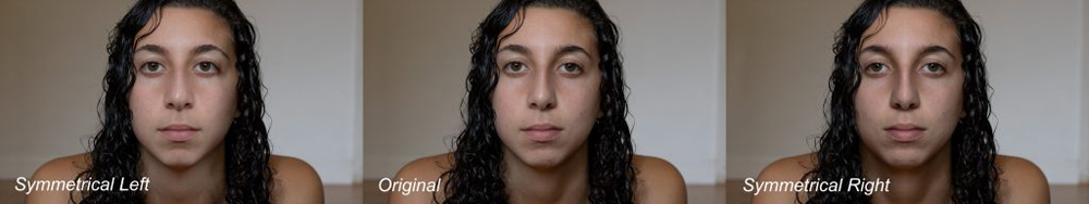 Self portrait with altered face symmetry of the right and left sides beside the original