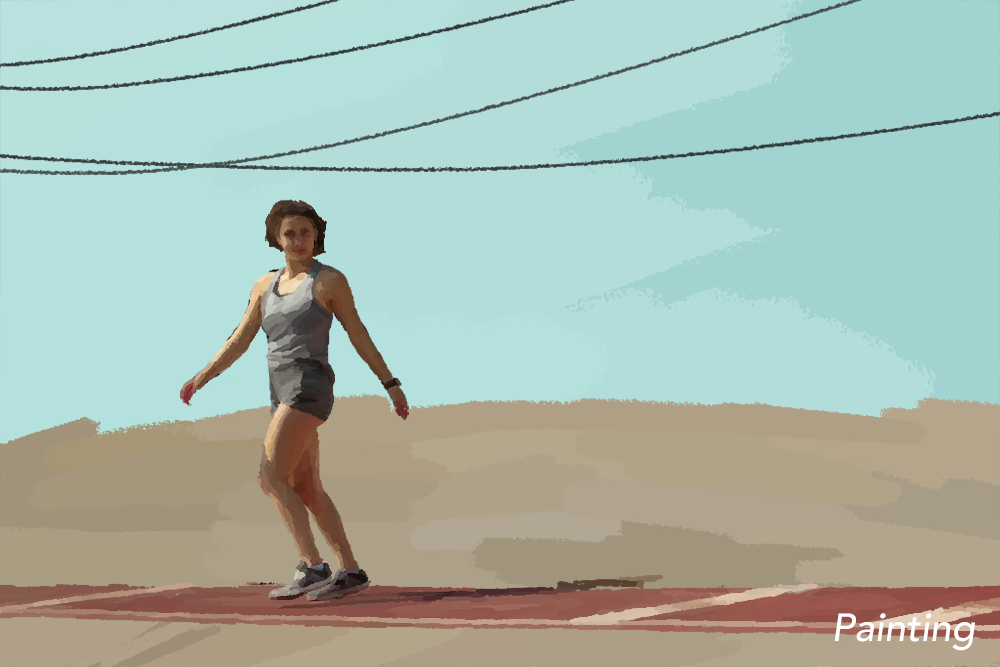 girl on track painting