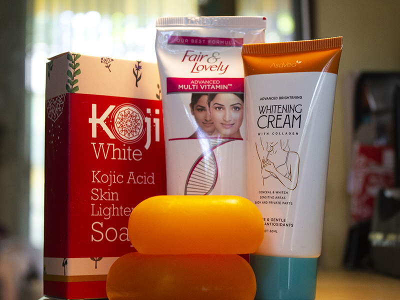 A collection of skin-lightening products.