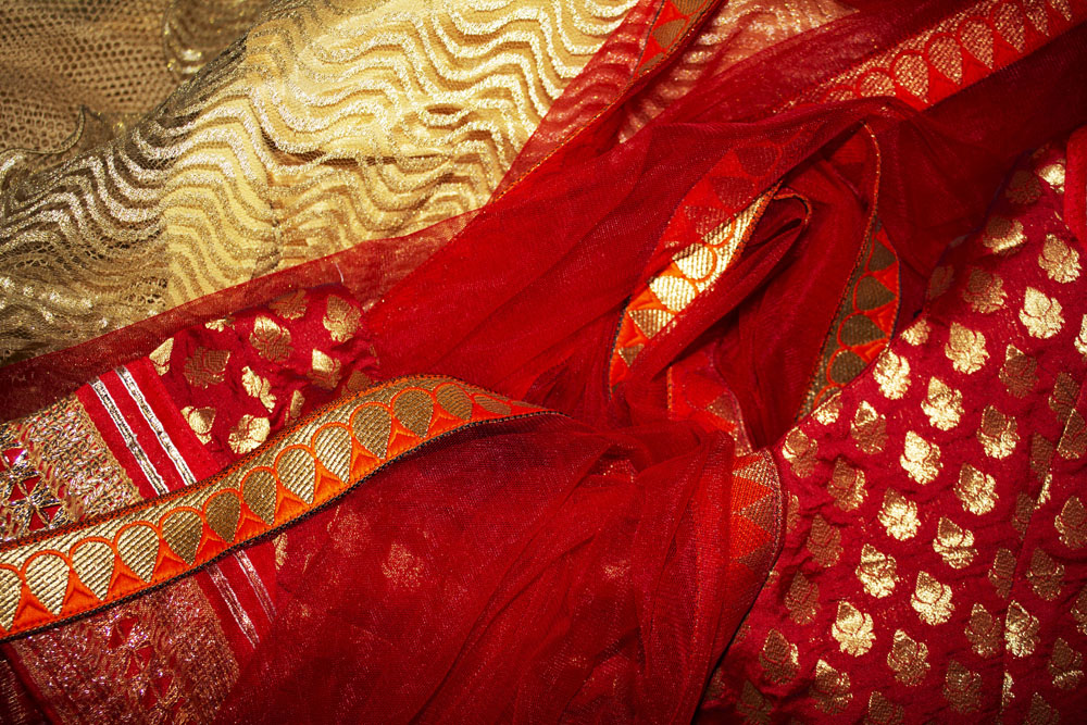 Patterned red and gold fabric