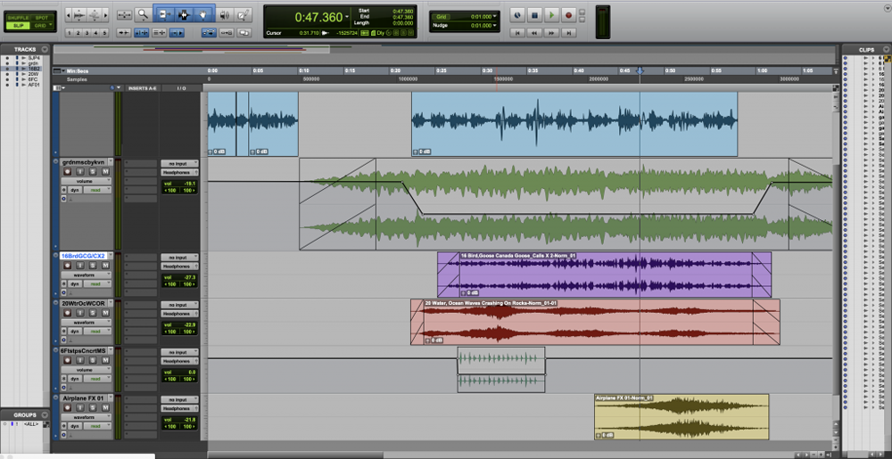 A screenshot of my Pro Tools set up while editing the audio for my poem.