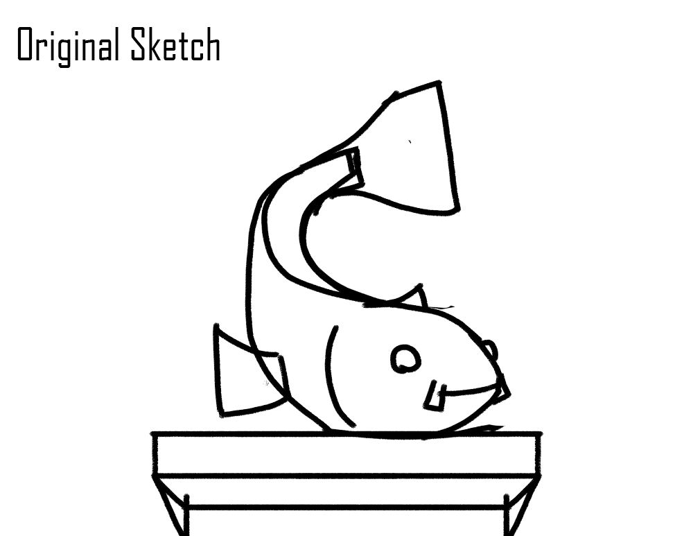 A digital drawing of a fish statue.
