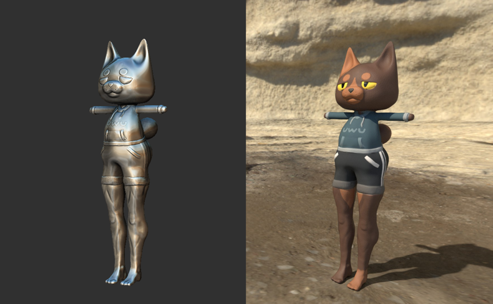 A side-by-side comparison of my untextured model and my textured model