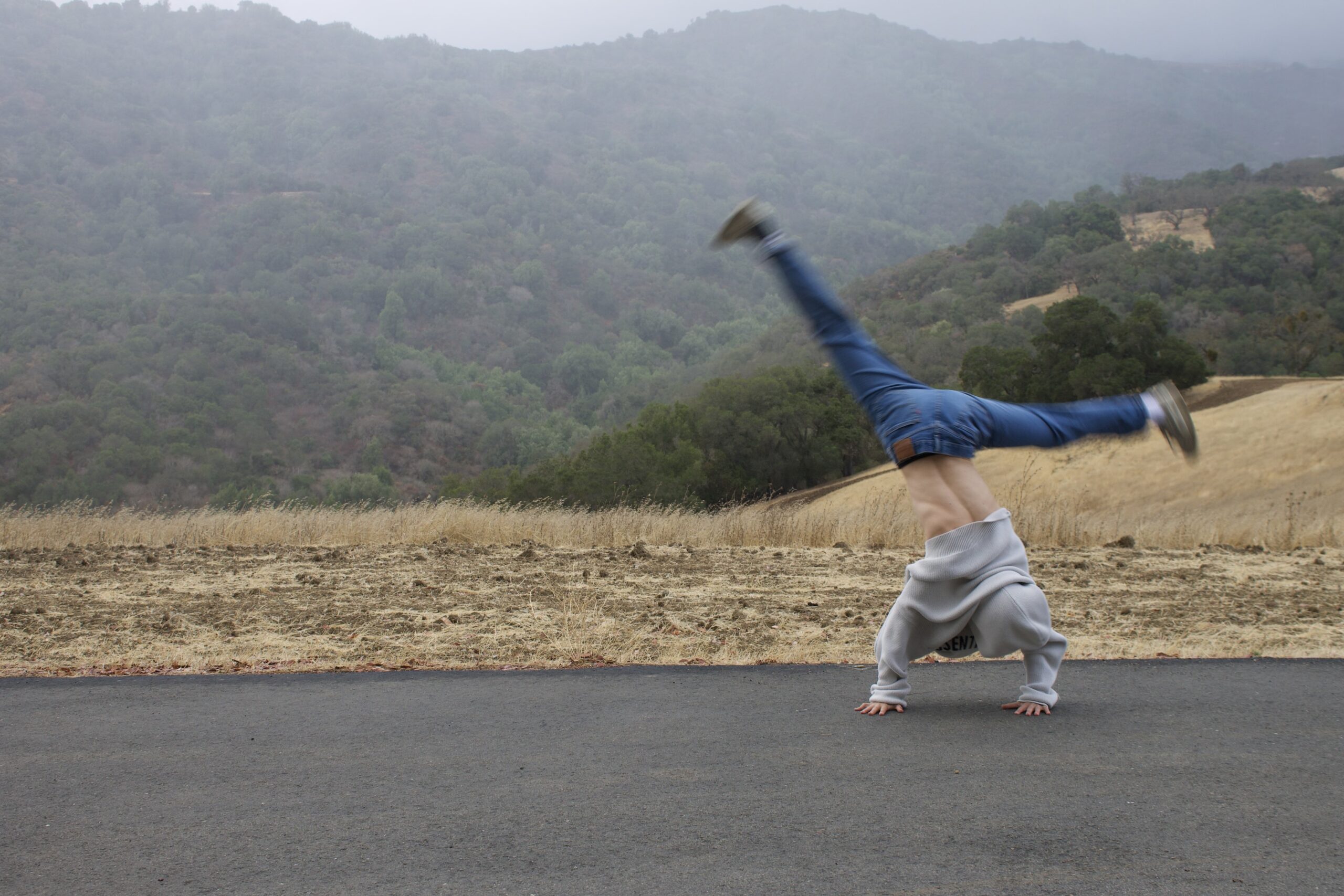 My friend is doing a cartwheel while following the rule of thirds