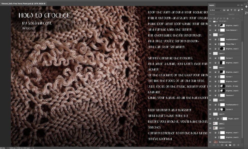 Screenshot of Photoshop Editing of Crochet 