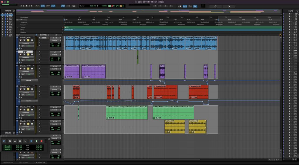 Screenshot of the ProTools session while I was producing the audio recoding of my Flash Fiction story