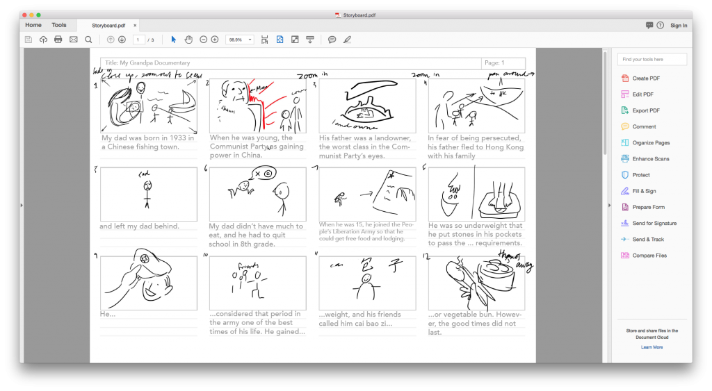 Storyboard of my animation